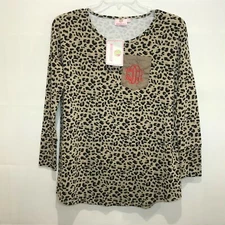 NWT MARLEY LILLY Women’s Top S/M Leopard Print Drop Shoulder ¾ Sleeve Shirt