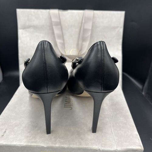 Jimmy Choo Malva 85 Tacones de Cuero Negro Cadena Correa de Tobillo Reino Unido 7 UE 40 Precio de venta sugerido por el fabricante 695 GBP - Imagen 7 de 14