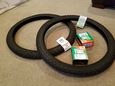 TWO(2) DURO 20X1.75  & 20X2.125 BMX BICYCLE TIRES BLACK ,COMP 3 TYPE & TUBES 