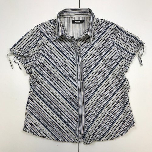 Nikita Shirt 14 Blue Womens Striped Short Sleeve Button Up Collared Stretch
