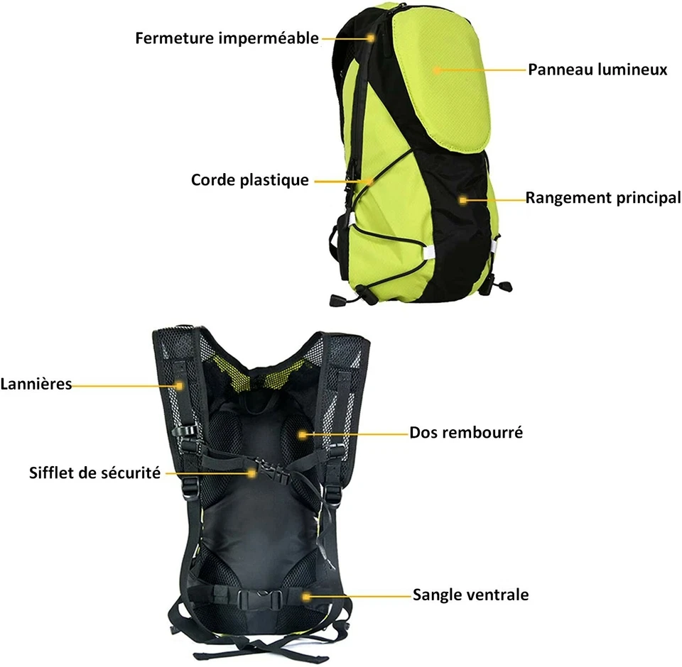 Sac a dos Deluxe avec Leds direction, 5L jaune, vélo, trottinette, jogging, USB - Photo 4/4