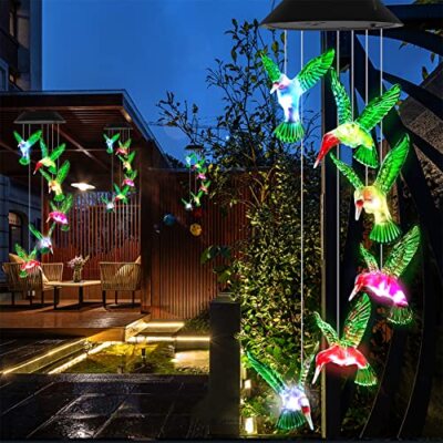 Decorazione Giardino Solare Carillon A Forma Di Colibr&igrave; Con LED Solari - Luci Colorate Che Cambiano, Per Giardino O Cortile Colibr&igrave; Sonaglio Eolico Led