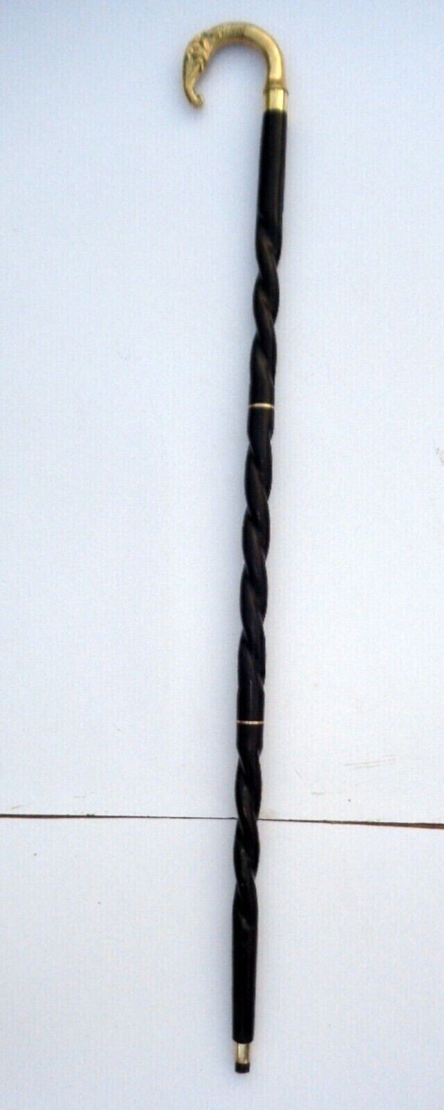 COLLECTIBLE SOLID BRASS ELEPHANT HEAD HANDLE WOOD… - image 5