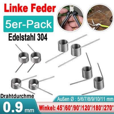 5X Drehfeder / Schenkelfeder d 0,9mm Øa 5mm-11mm Edelstahl Torsions linke Feder