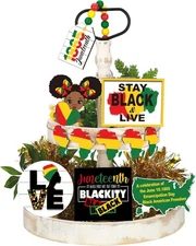 12 Pcs Juneteenth Tiered Tray Decor Wooden Signs As Picture Shown 