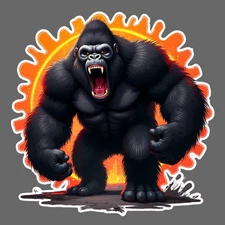 Gorilla Sticker Vinyl Decal Angry Powerful Ape Fiery Burst Background