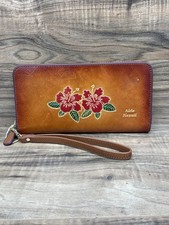 Tooled Leather Wallet Aloha Hawaii Made Brown Floral NWOT