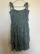 Ann Taylor Women's Green Floral Tie Shoulder Flare Dress Size Large EUC