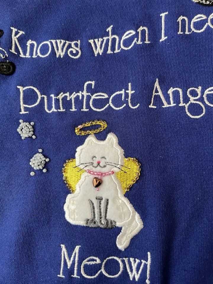 QUACKER FACTORY I  Love My Cat Sweater -Embroidered/Sequins/Beads. Soft. 3X New - Image 3 of 4