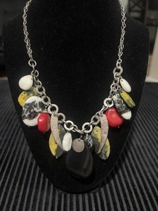 STATEMENT MODERNIST  MULTI Gemstone CORAL AGATE 925 STERLING Chain NECKLACE