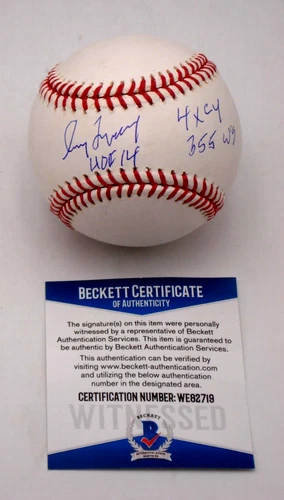 GREG MADDUX HOF 14 4XCY 355 WS SIGNED STAT BASEBALL AUTOGRAPH BECKETT AUTHENTIC.