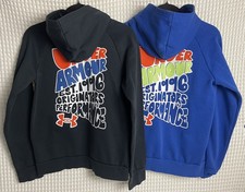 2 Under Armour Hoodie Youth Large Black Blue Pullover Boys Athletic Cotton Blend