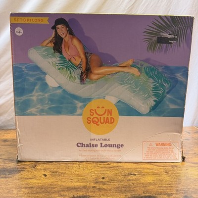 Sun Squad Large Inflatable Chaise Lounge Pool Float w/ Drink Holder Palm Design