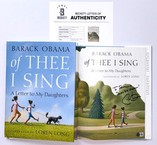 PRESIDENT BARACK OBAMA SIGNED OF THEE I SING BOOK LETTER TO MY DAUGHTERS BAS a