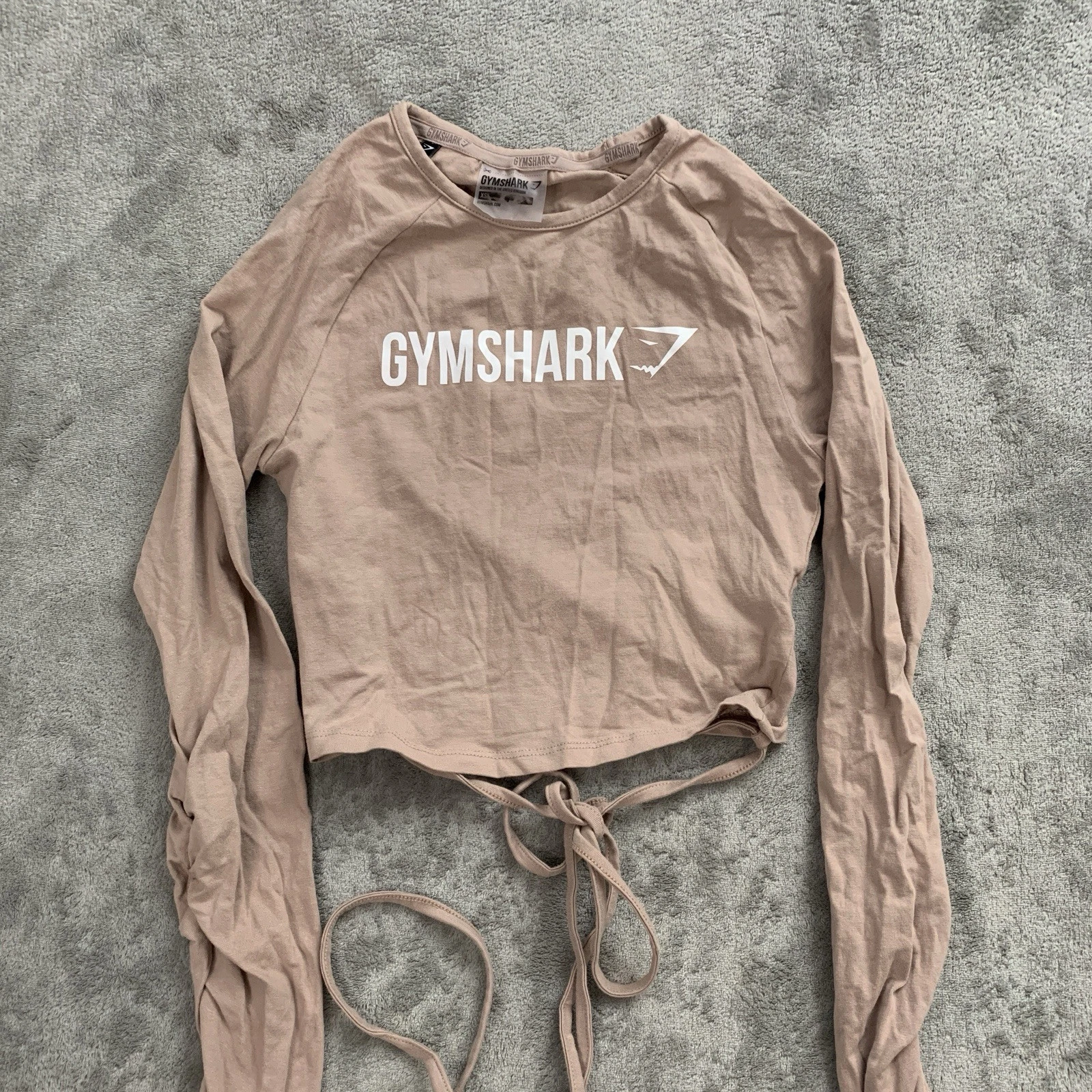gymshark long sleeve crop lace tie thumb holes workout gym shirt