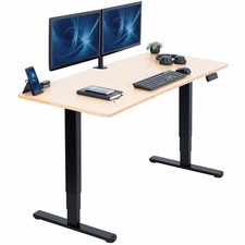 VIVO Electric 60" x 24" Stand Up Desk, Bamboo Table Top, Black Frame