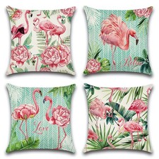 Set of 4 Waterproof Throw Pillow Covers 18x18 Inches, Flamingo and Pink Flowe...