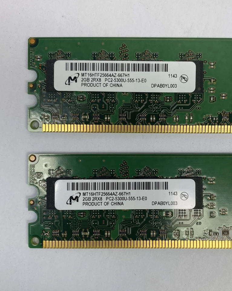 4GB (2 x 2GB) Micron MT16HTF25664AZ-667H1 PC2-5300U 667MHz DDR2 Desktop Memory - Image 2 of 4