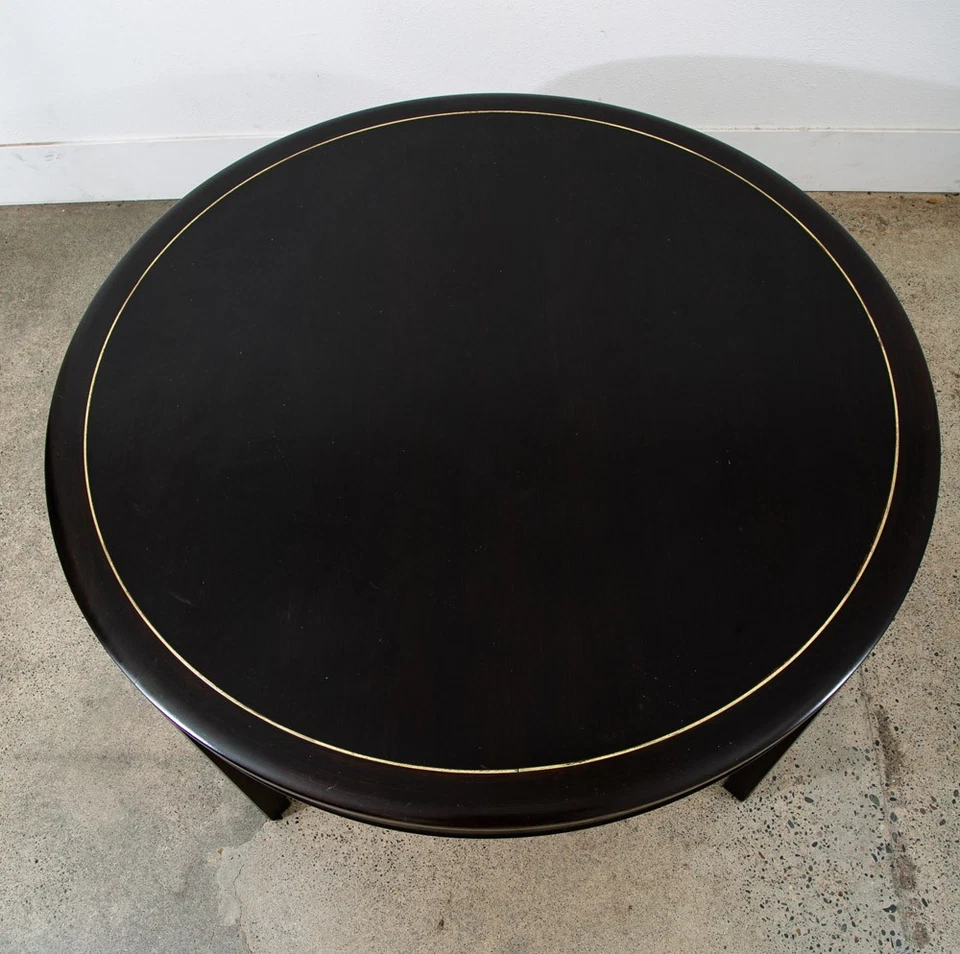 Mesa de Comedor Moderna Mediados de Siglo Tarjeta Nogal Redonda Personalizada Vintage Latón Dorado Mcm Foto 3 de 4