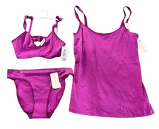 NEW On Gossamer Womens Cotton Camisole, Bralette & Hip Bikini Set Size Large NWT