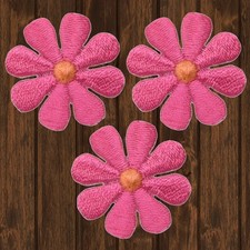 Daisy Embroidered Patch Fuchsia/Orange 1" 3-Pack Iron On