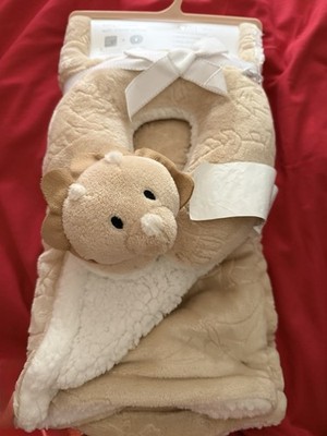 Blankets & Beyond Plush Lion Baby Blanket Toy Pillow Beige White Unisex