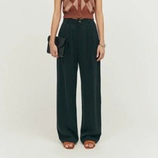 Reformation Mason Pant pleated wide leg womens Black size 14 minimalist office