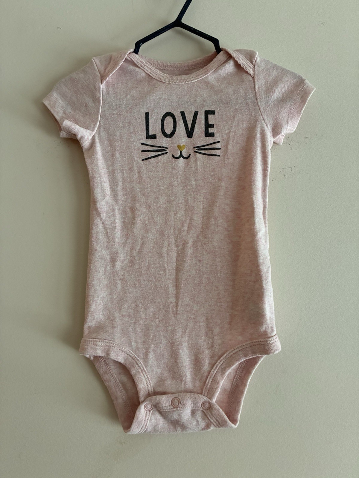 Carter's Baby Girls Glitter Love Cat Cotton Blend Short Sleeve Bodysuit Pink 12M