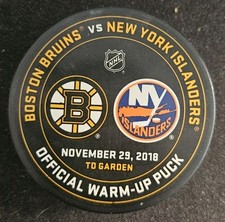 November 29 2018 Boston Bruins vs. New York Islanders Official Warm Up Puck