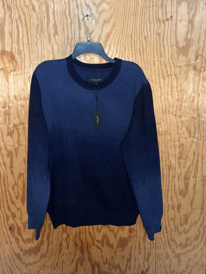 Rag & Bone Mens Navy Multi Downing Wool/ Cashmere Crew Neck Sweater. Large. $398 - Image 4 of 4