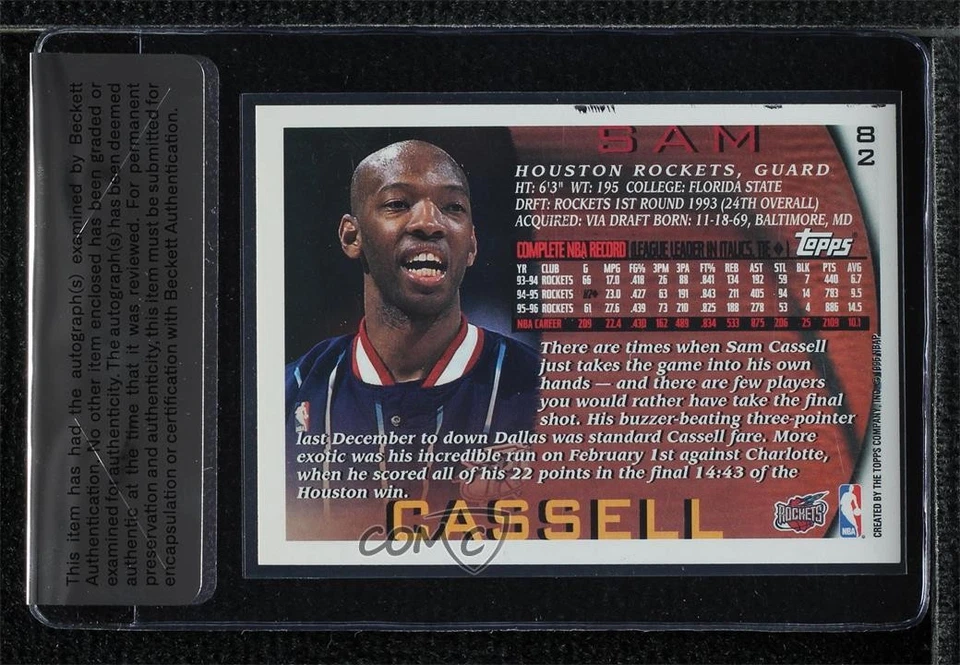 BAS 1996-97 Topps Sam Cassell #82 Seal of Authenticity Auto - Image 2 of 2