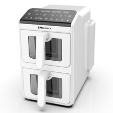 EMtronics 10L Stack Dual Air Fryer with Windows Double Basket Large - White