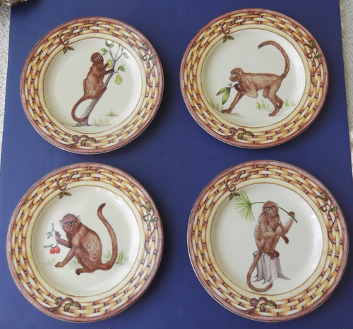 Four 8-1/4" American Atelier 5029 Monkey Salad or Dessert Plates