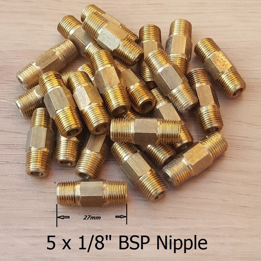 5 x 1/8" BSP BRASS MALE NIPPLE / AIR COUPLER / HOSE FITTING / BRASS FITTINGS