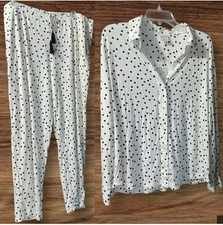 Soma rayon spandex pajama set Long-sleeve Collared top & bottoms polka dot sz XL