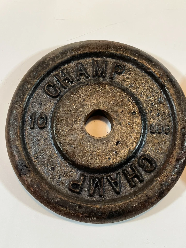 Lote de 2 placas de peso Champ de 10 libras de hierro fundido agujero de 1 pulgada de colección Foto 2 de 4