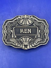 VINTAGE NAME BELT BUCKLE - KEN - ODEN INC -SOLID BRASS