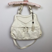 Olivia Harris Off White Distressed Leather Satchel Hobo Handbag Purse