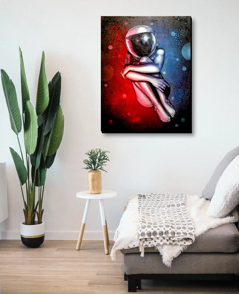 Space Girl Astronaut - Original Hand Painting of Woman Swimming/Floating- 25x32 - Image 4 of 4