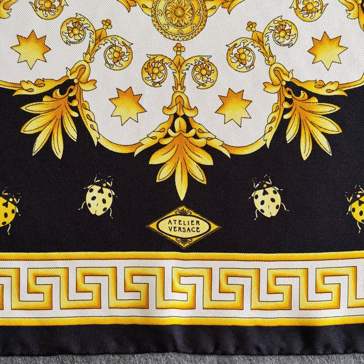 GIANNI VERSACE silk neck scarf Baroque Fly Ladybug Medusa