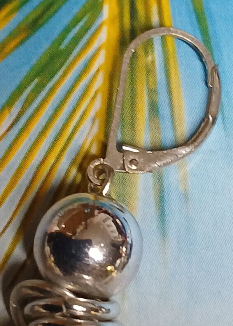 Silver Tone Double Round Ball Dangle Leverback Ea… - image 5