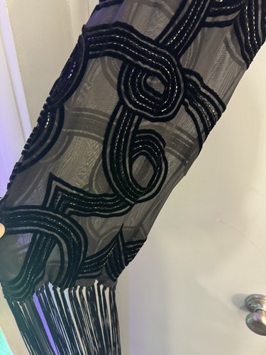 Kenneth Cole Silk Scarf/Shawl Black Sheer Fringe Hem Beaded. - Picture 3 of 9