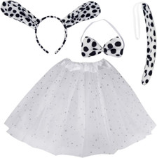 Dalmatian Costume Set Dog Ears Headband Bowtie Tail Tutu for Kids Girls Boys Hal