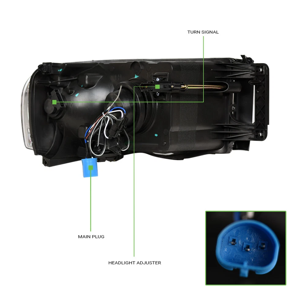 Topline For 2002-2005 Dodge Ram Full LED Strip Projector Headlights Amber Chrome Foto 4 de 4