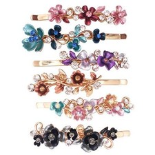 6 Colorful Vintage Decorative Flower Design Metal Gold Tone Hair Pins Pin Type