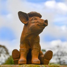 Charming Pig in Wellies Garden Sculpture - Cast Iron Outdoor Ornament
