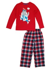 Boys 2-Piece Red  Plaid Stay Cool Walrus Sleepwear Pajama Set Medium