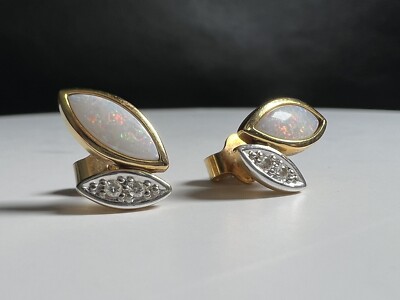 Damen Ohrstecker ~ Ohrringe mit Diamanten & Opal in 750er/ 18kt Gold EDEL !