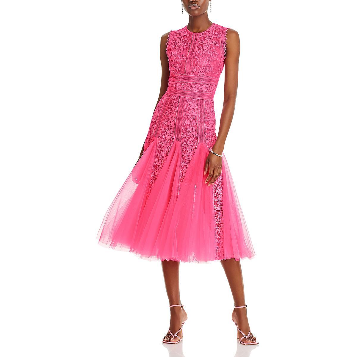 Длинное кружевное платье для коктейлей и вечеринок Megan Pink Womens из Бронкса и Банко, L BHFO 7423