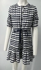Saloni Navy/White Striped Tiered Fit+Flare Shirt Dress sz 4